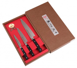 Набор из 3 кухонных ножей Satake Stainless Bolster HG8362, черный