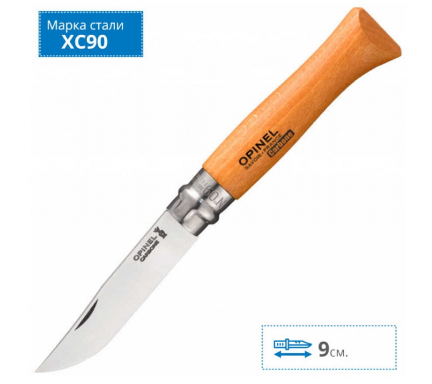 Нож складной Opinel 9 Tradition Carbone 113090, 90 мм, бук фото 4