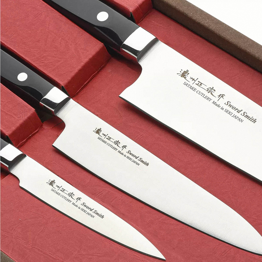 Набор из 3 кухонных ножей Satake Stainless Bolster HG8369, черный фото 2