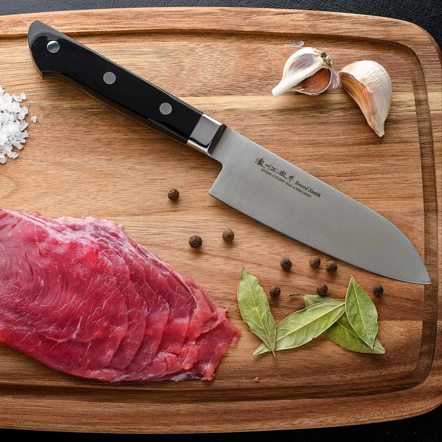 Нож кухонный сантоку Satake Stainless Bolster 803-656, 135 мм, черный фото 2